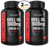1000mg HIGH POTENCY Krill Oil Omega-3 w/ 3mg Astaxanthin Natural Supplement - 180 Softgels Caps (2x 90 Softgels Caps Bottles Individually Boxed)