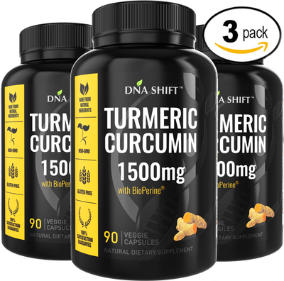 Turmeric Curcumin 1500mg ULTRA HIGH STRENGTH Natural Supplement - 270 Veg Caps (3x 90 Veg Caps Bottles Individually Boxed)