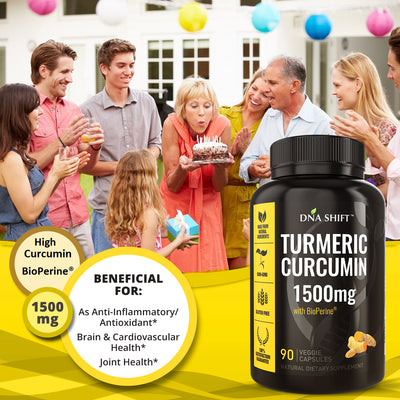 Turmeric Curcumin 1500mg ULTRA HIGH STRENGTH Natural Supplement - 180 Veg Caps (2x 90 Veg Caps Bottles Individually Boxed)