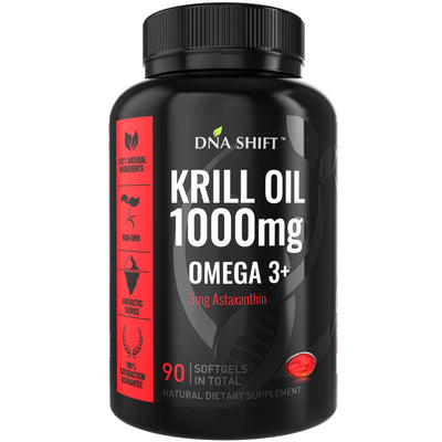 1000mg HIGH POTENCY Krill Oil Omega-3 w/ 3mg Astaxanthin Natural Supplement - 90 Softgels Caps