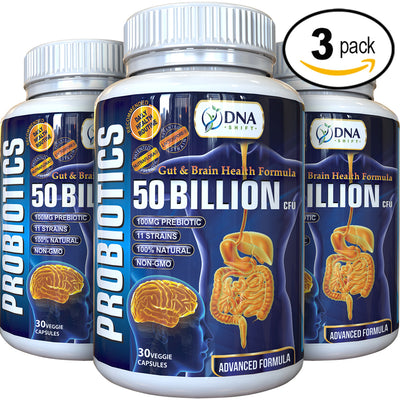 Probiotics© 50 Billion CFU Advanced Formula 100% Natural Supplement - 90 Veg Caps (3x 30 Veg Caps Bottles Individually Boxed)